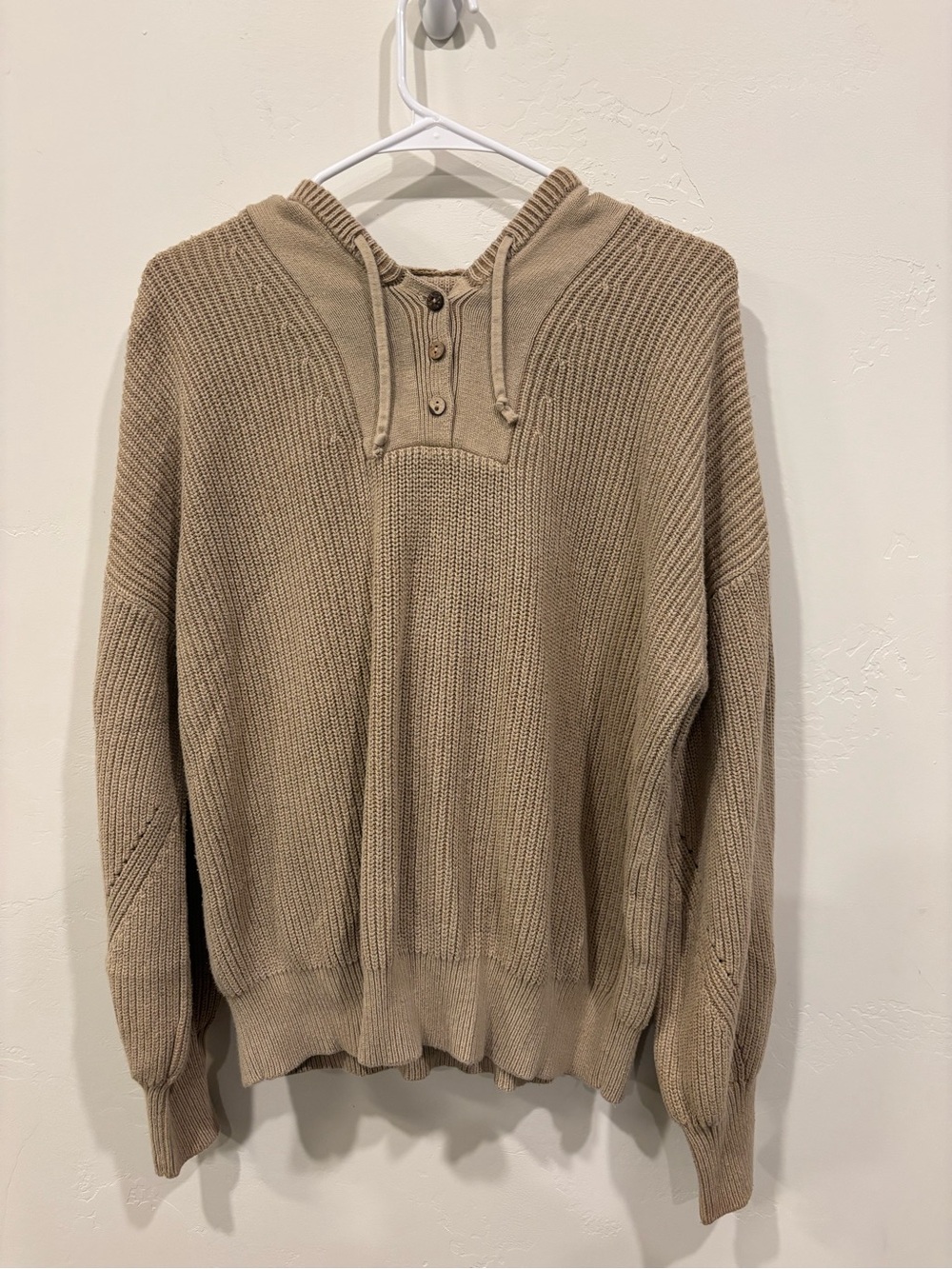 Men's Knit Hooded Sweater in Beige
